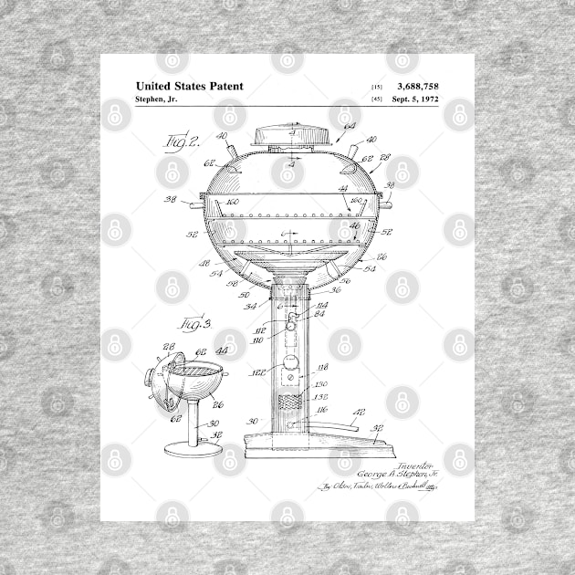 BBQ Grill Patent - Barbecue Chef Kitchen Cooking Art - White by patentpress